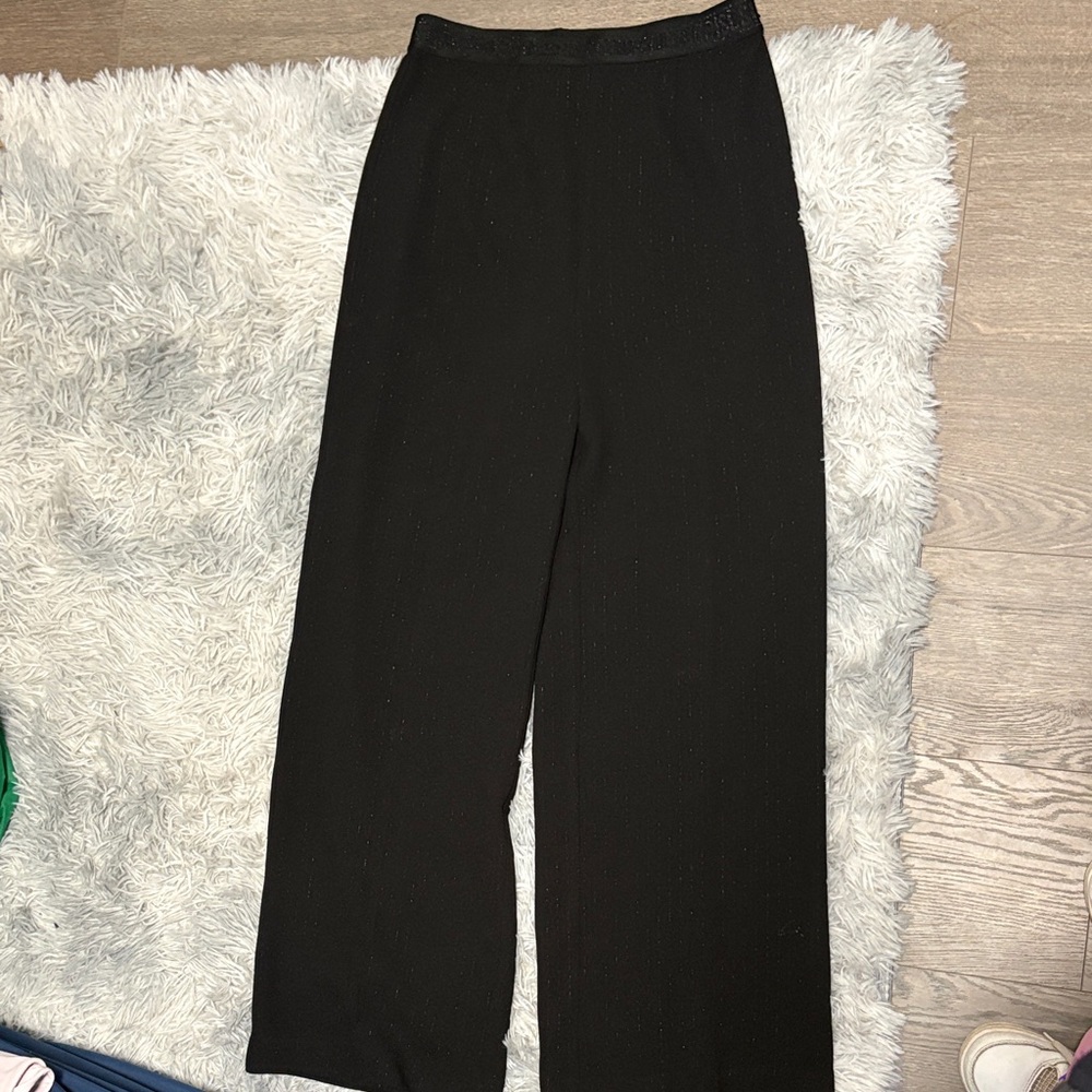 Le Temps Des Cerises Black Wide-Leg Pants with Subtle Texture